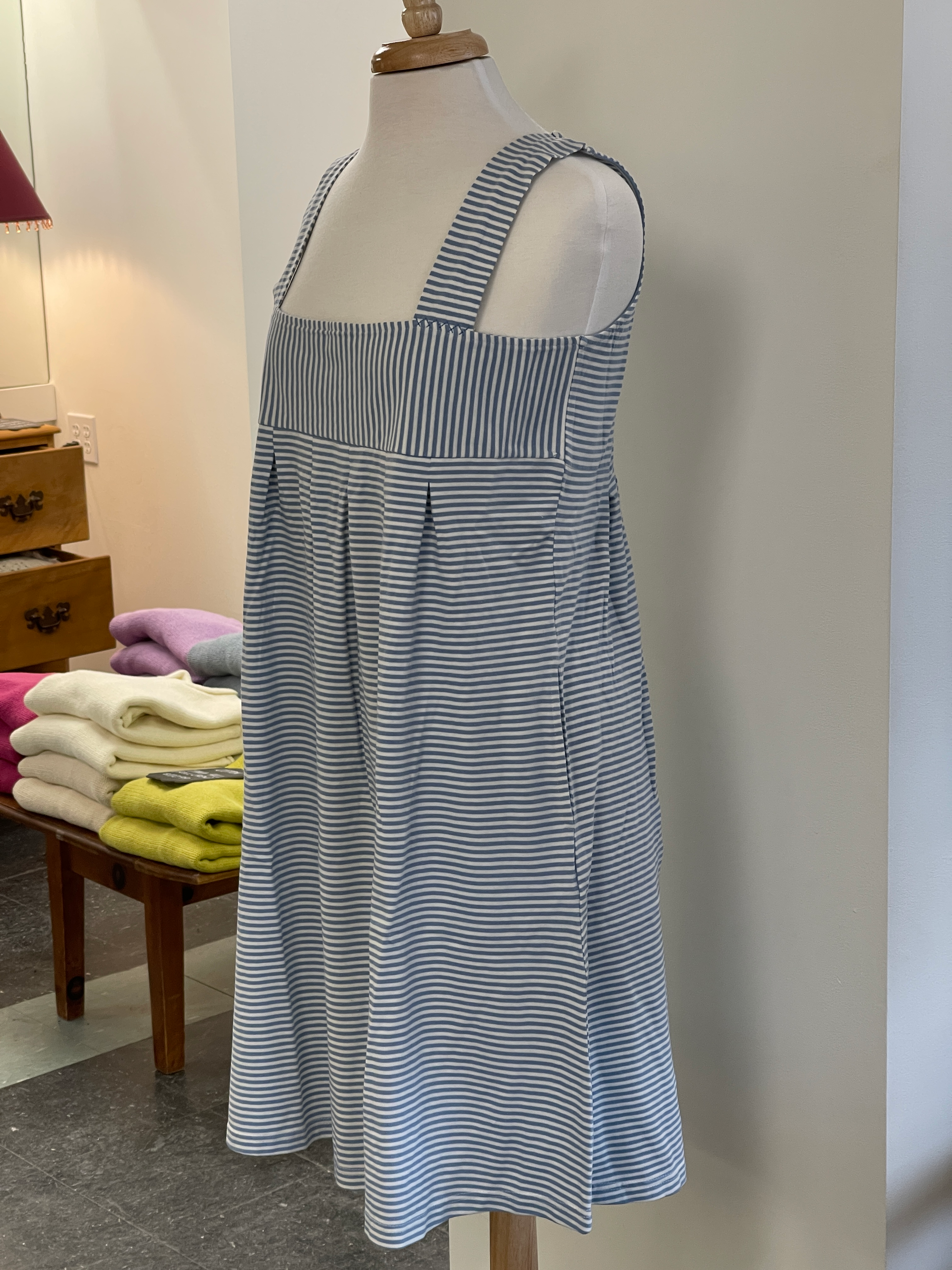 Striped Organic Cotton Jumper with sideseam pockets and pleats front and back