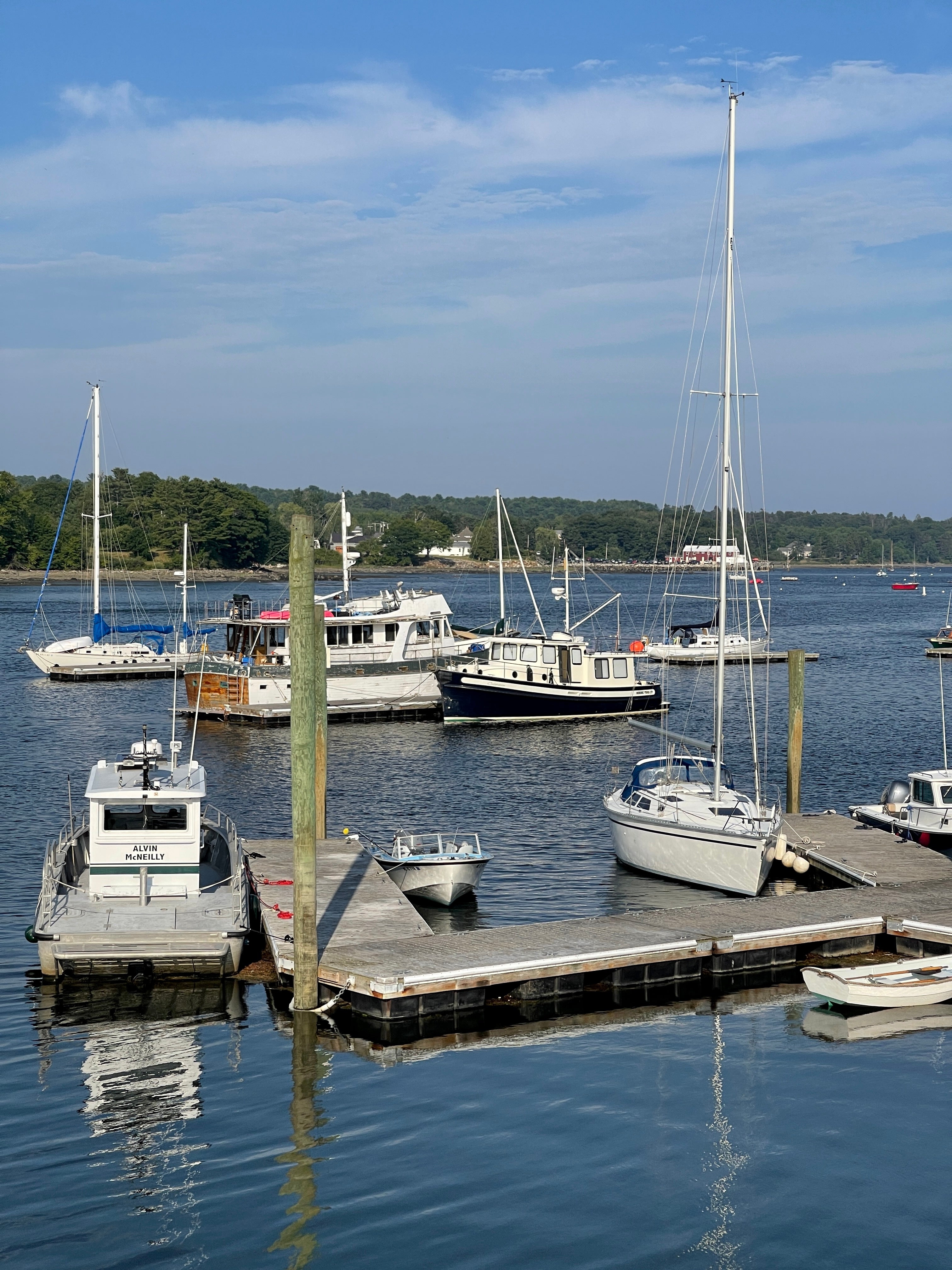 boats in the harbor in Belfast Maine