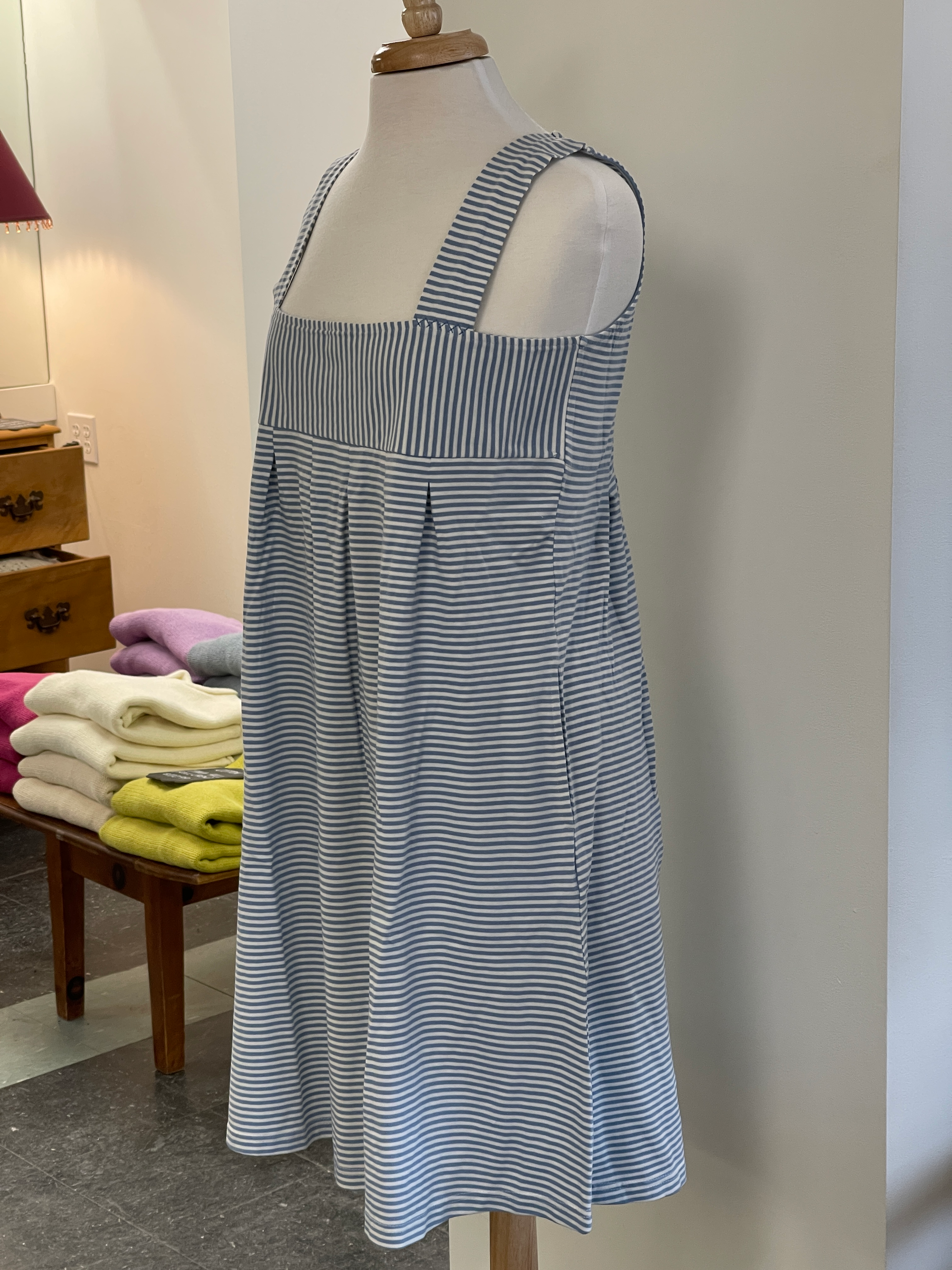 Striped Organic Cotton Jumper with sideseam pockets and pleats front  and back